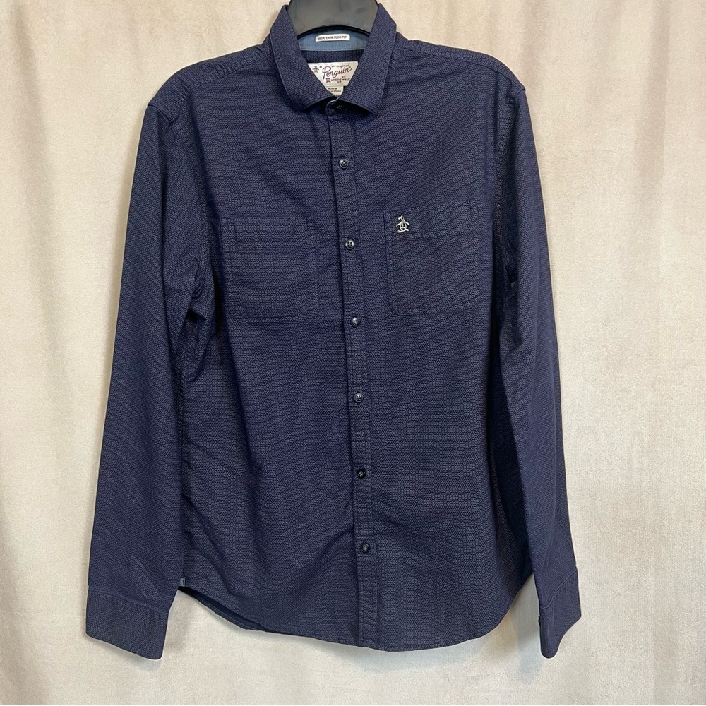 Original Penguin Navy Blue Patterned Long Sleeve Button Up